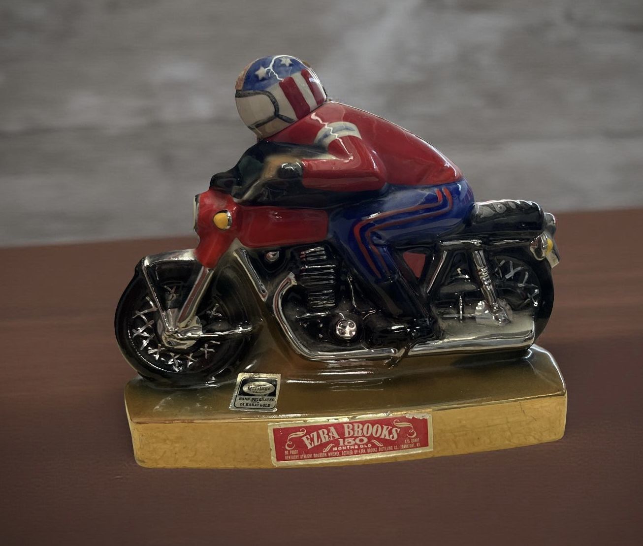 1971 Motorcycle Racer Whiskey Decanter by Ezra Brooks Captain America Helmet