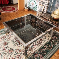 Mid-Century Modern Coffee Table, Chrome & Glass