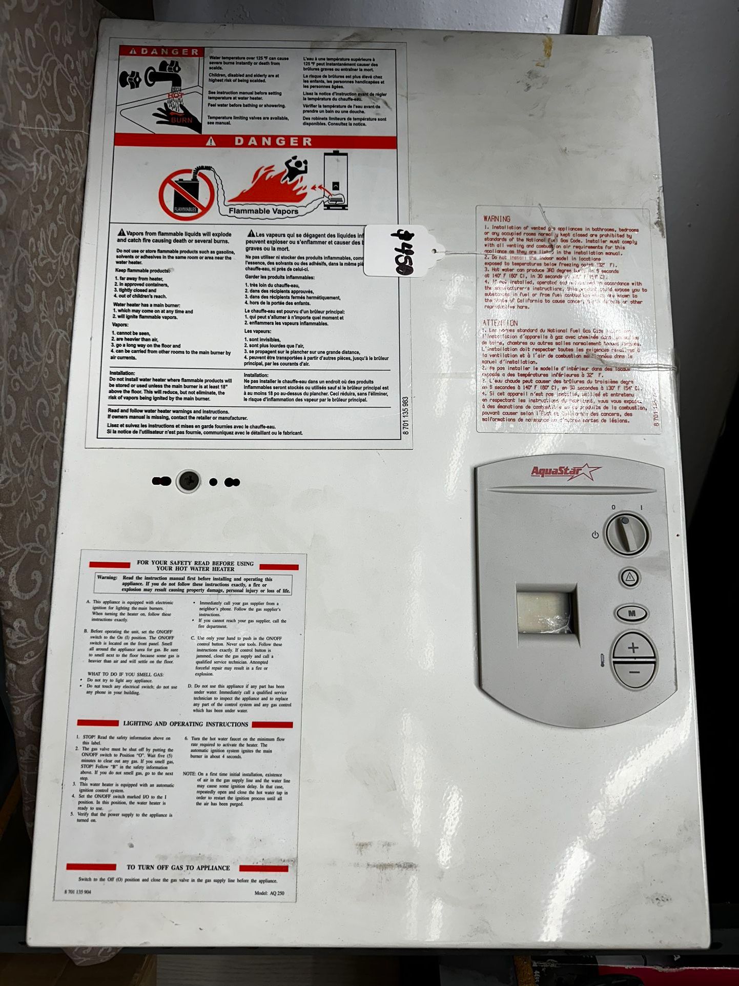 Bosch Aquastar gas tankless water Heater AQ 250 SX NG