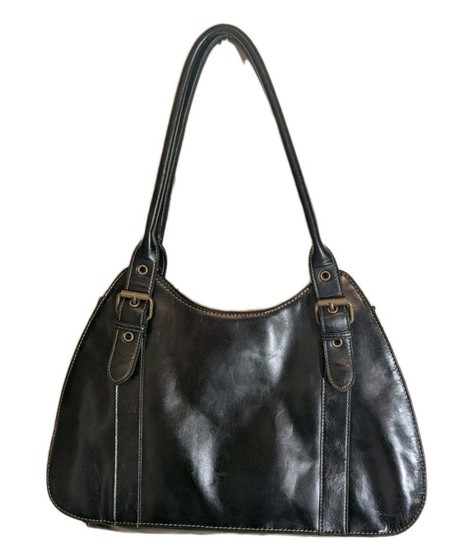 Anne Klein Black Leather Handbag Purse Vintage Red lining