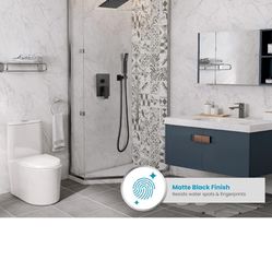 gotonovo Rainfall Bathroom Shower System Rain Shower Head and Handle Set Wall Mounted Shower Complete Combo Solid Brass Pressure 8” Black C2