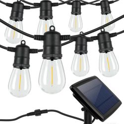 Solar String Lights Outdoor Waterproof 48ft, LED Patio Lights Solar Powered - 15 Shatterproof Edison S14 Bulbs Warm White, Commercial Grade Outdoor St