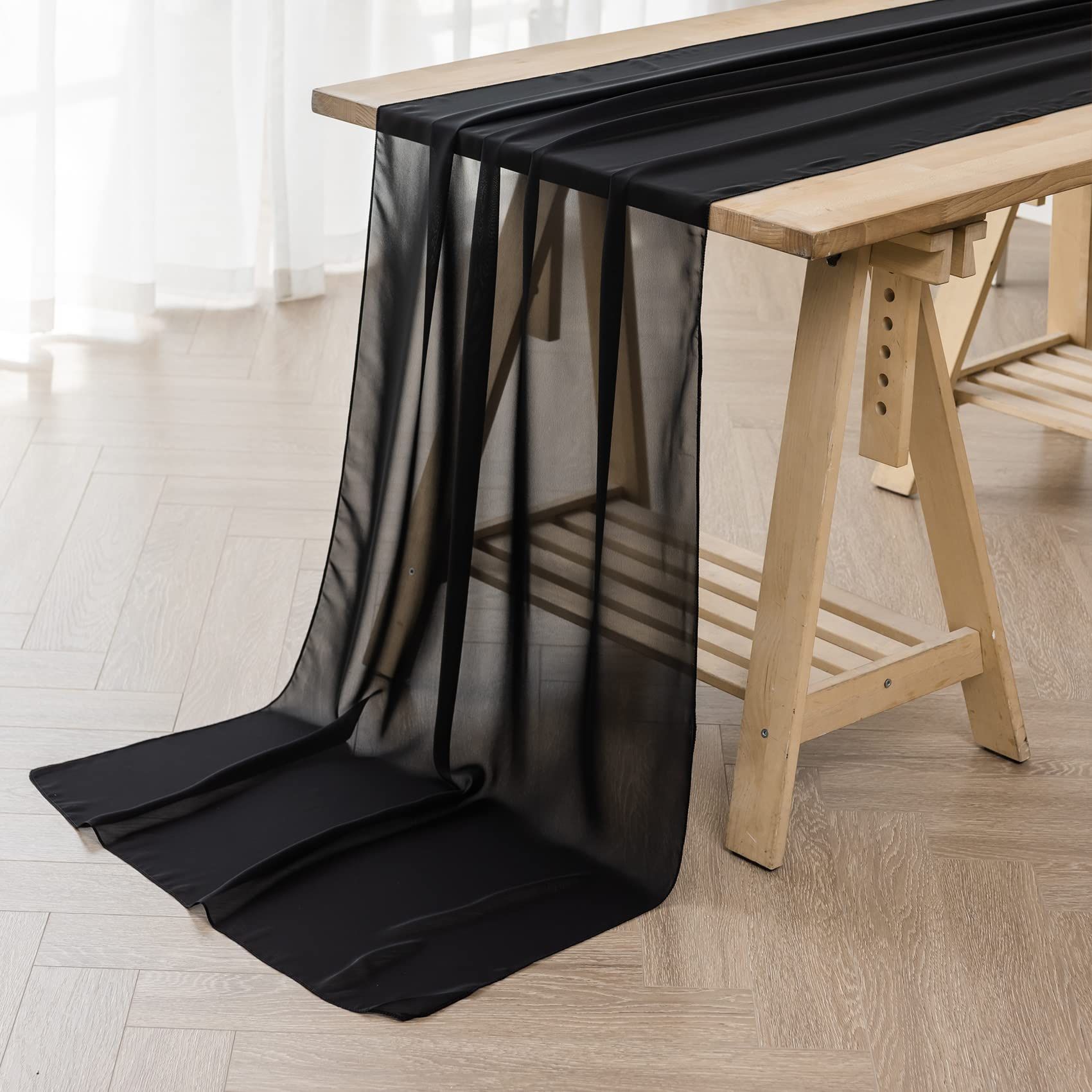 Flohar 11 Pack 9ft Chiffon Table Runner 14x108 Inch Sheer Romantic Table Runner For Wedding Birthday Party Bridal Shower Outdoor Decoration-Black