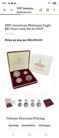1997 Very rare ,four coin proof platinum eagle set