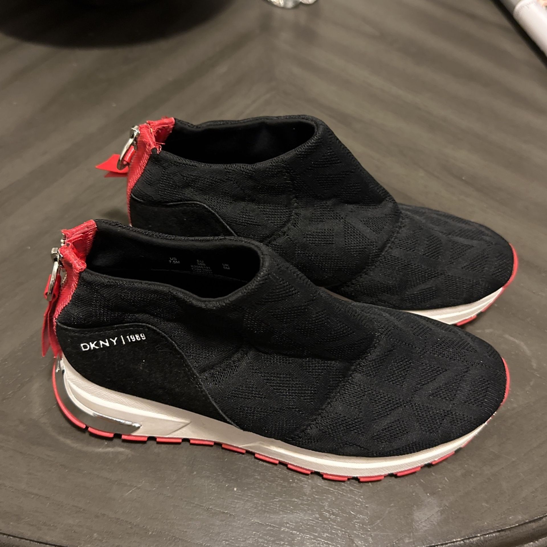 DKNY, Medium Booties, Black, Red And White, Size 7.5