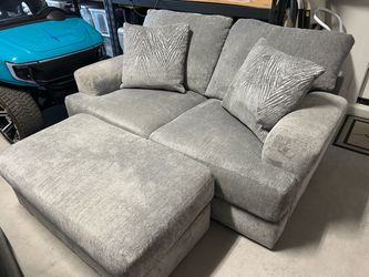 Gray Fabric Loveseat with Ottoman