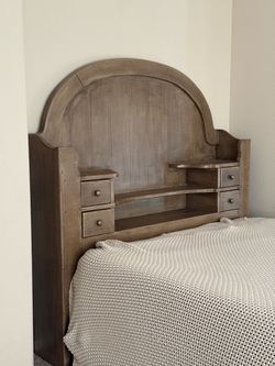 Wood Headboard with Storage Drawers and Shelves Pottery Barn Inspired