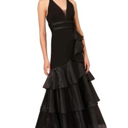 Classy And Elegant Black Full Length Dress. Size 2 Purchased For $350 New.  Worn Once -Like New.              