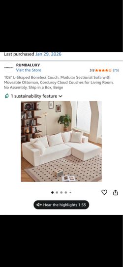 Rumbaluxy 108" L-Shaped Couch Modular Sectional Sofa Beige