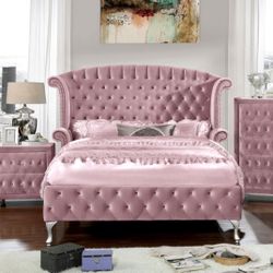 $699 ONE-TIME DEAL Limited Qty. While Supplies Last. Queen Velvet Pink bed frame only Mattress sold separately
