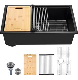 Minor Crack New 30” Kitchen Sink Workstation Top Mount Granite Composite Sinks Drop-In Single Bowl