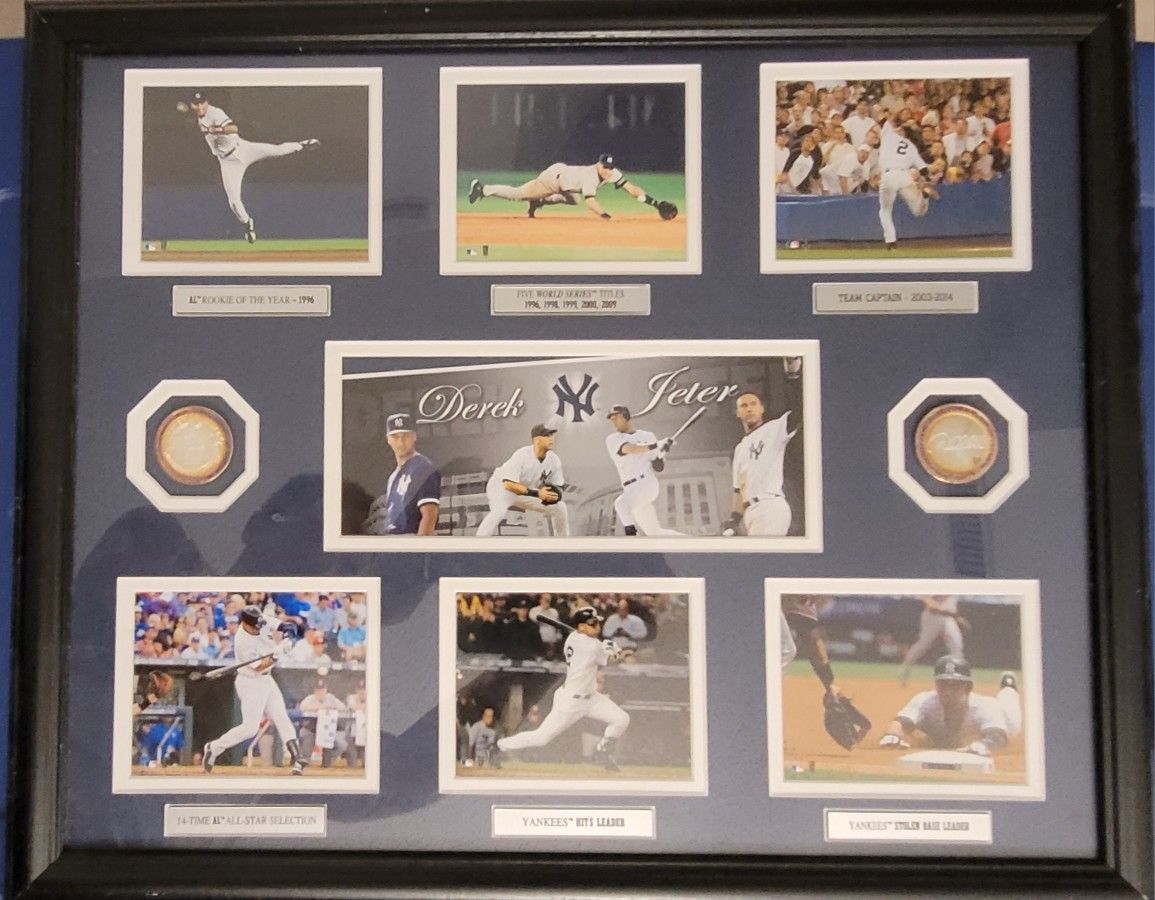 NEW YANKEES #2 DEREK JETER 6 PHOTO 2 COIN PLAQUE