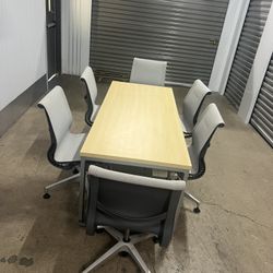 Small Conference Table 72”x30”with 6 Herman Miller Setu Chairs 