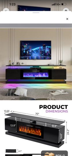 70" Electric Fireplace TV Stand – Black