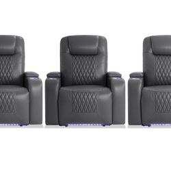 Set Of 3 Home Theater Power Recliners W/ USB