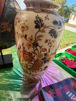 Large Floral Painted Ceramic Vase