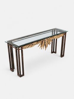 French Neoclassical Style Gilt Leaf & Glass Console Table - Delivery Available