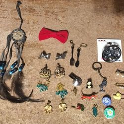 Lot Of Jewelry Pens Earrings Bongo Ring Elephant Dog Panda Bear Girl Scouts PTA Pins