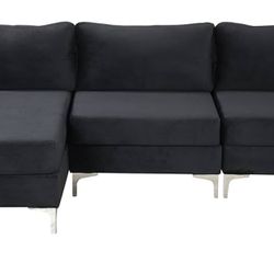 Divano Roma Velvet Sectional With Extra Wide Chaise