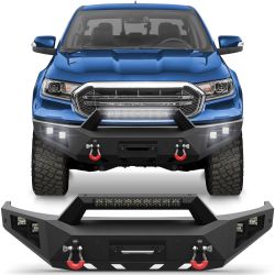 POFENZE Fits 2019-2023 Ford Ranger Front Bumper Off-Road Bumper Equipped With Winch Plate And LED Lights
