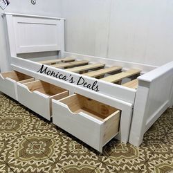 Twin Solid Wood Bed Frame With 3 Drawers $480