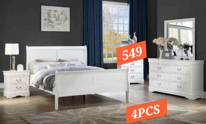 White Sleigh Bedroom Set 4-Piece