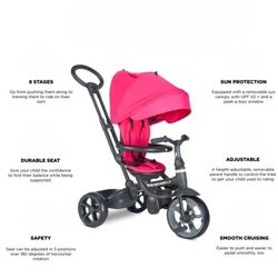 Joovy Tricycoo LX Premium Kids Tricycle with 8 Stages Featuring Chunky Front Tire, Removable and Adjustable Parent Handle, Safety Harness, Machine-Was