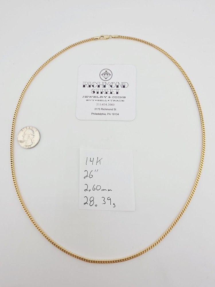 14k gold 26" box franco link chain