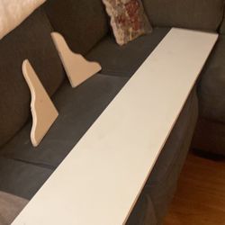 LONG WHITE WOOD SHELVE.      5 FT.  10 IN