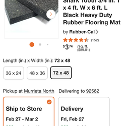 3/4 in. T  thickness x 4 ft. W x 6 ft. L Black Heavy Duty Rubber Flooring Mat LMK