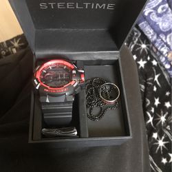 SteelTime Watch,ring, And Necklace 