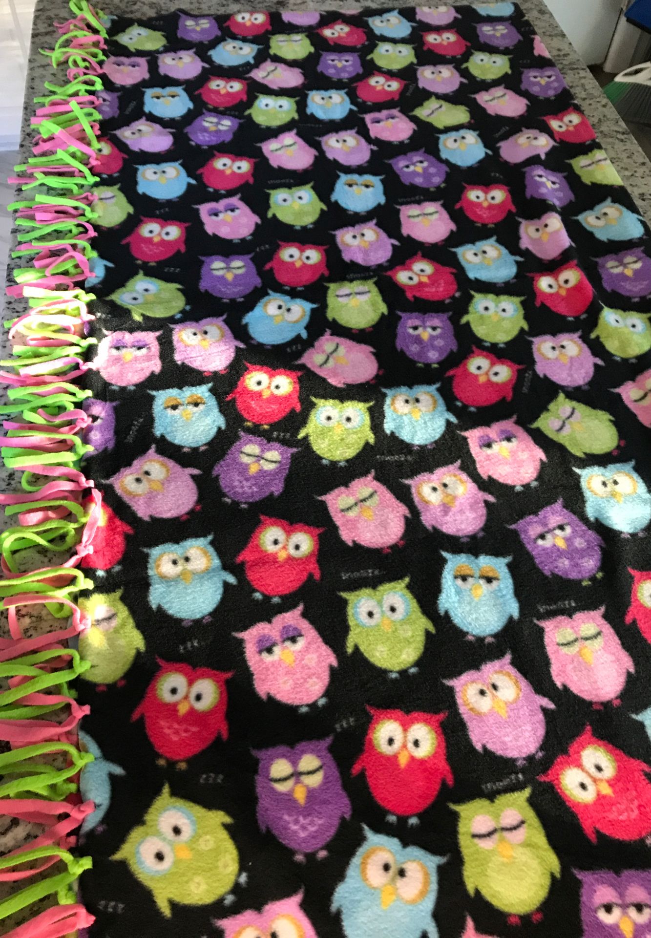 Handcrafted fleece blanket 5’ x6’ Owls