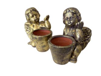 Vintage style gold cherub candle holder