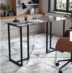 Glass Top Console Table with Black Steel Frame
