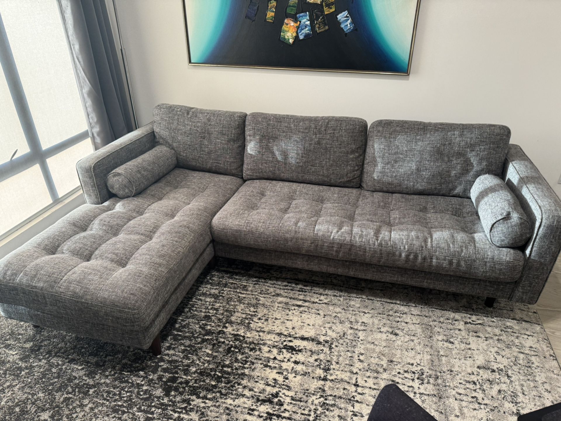 Modern Tufted Left Gray Chaise Sectional