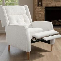  Off White Polyester Accent Arm Recliner with Adjustable Backrest Boucle