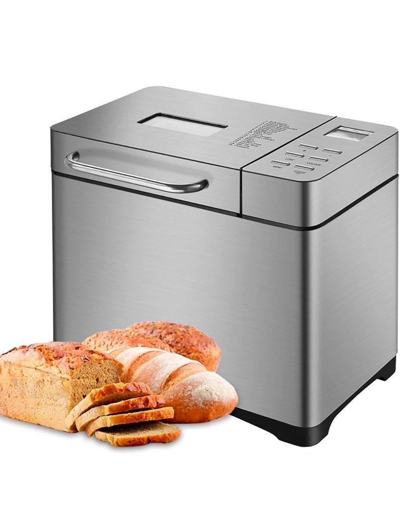 19 in 1 Automatic Dispenser Big Bread Maker Machine, 2.2LB Stainless Steel Bread Maker, 15H Timer&1H Keep Warm,Sourdough,Gluten-Free,Dough Maker, 650W