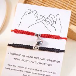 2 PCS Lucky Rope Braided Bracelet Romantic Heart Magnetic Matching Bracelets