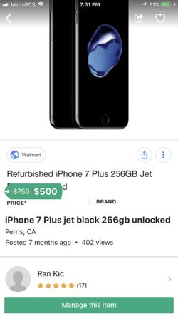 iPhone 7 Plus jet black 256gb unlocked for any carrier