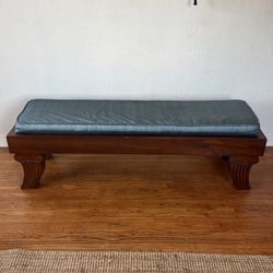 Solid Walnut Carved Wood Bench with padded Silk Cushion