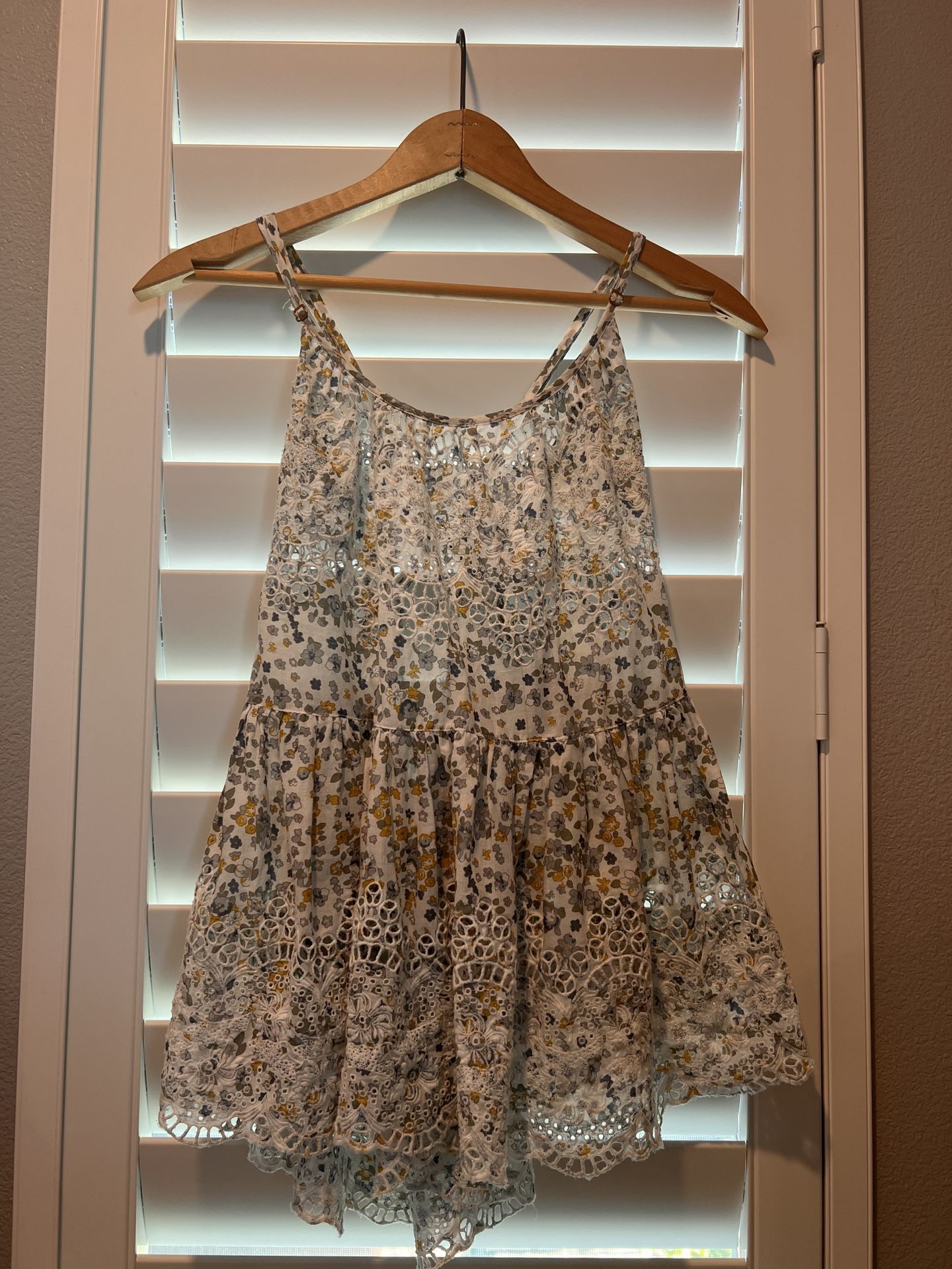 Free People Sage Scoop Neck Lace Detail Floral Cross Back Strap Tunic