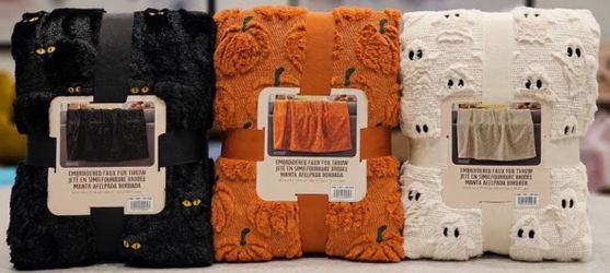 NWT Costco Halloween Faux Fur Throw Blanket Ghost Cat Pumpkin (PICK COLOR)