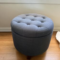 Tufted Ottoman With Storage – Blue