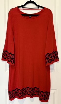 Red Sweater Tunic Dress with Black Detailing – Size L