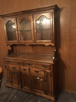 Antique dining table and hutch