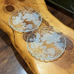 Pair of Etched Glass Fruit Platters • 13.75” Matching Set
