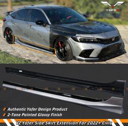 Yofer V2 Lunar Silver Black 2 Tone Side Skirt Extension For 22-2026 Honda Civic