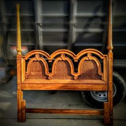 Vintage Cane Headboard – Ornate Carved Wood, Timeless Charm