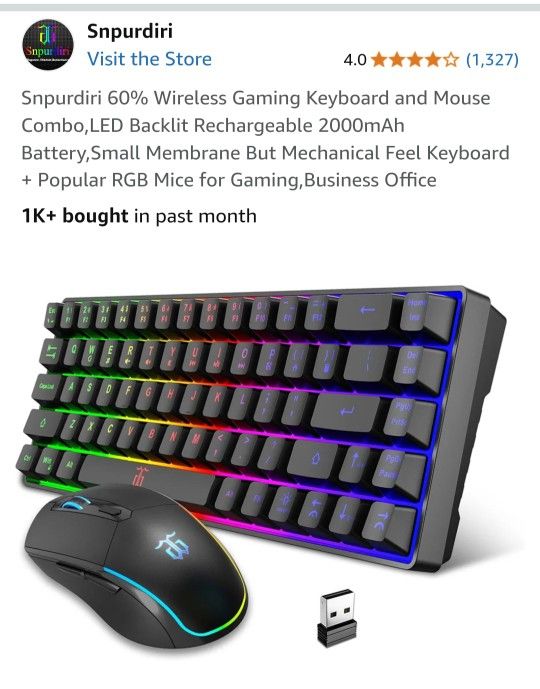 Snpurdiri 60% Wireless Gaming Keyboard and Mouse Combo