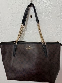 Coach brown signature tote bag with gold
